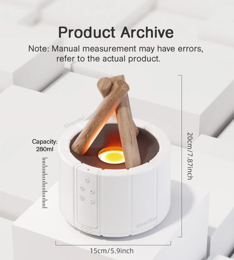 Oceans ® H9 Bonfire Aroma Diffuser & LED Flame Humidifier | Ultrasonic, Remote-Controlled, USB Powered